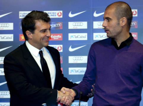 Vėl „Barcelona“ prezidento posto sieksiantis J. Laporta pažadėjo sugrąžinti P. Guardiolą